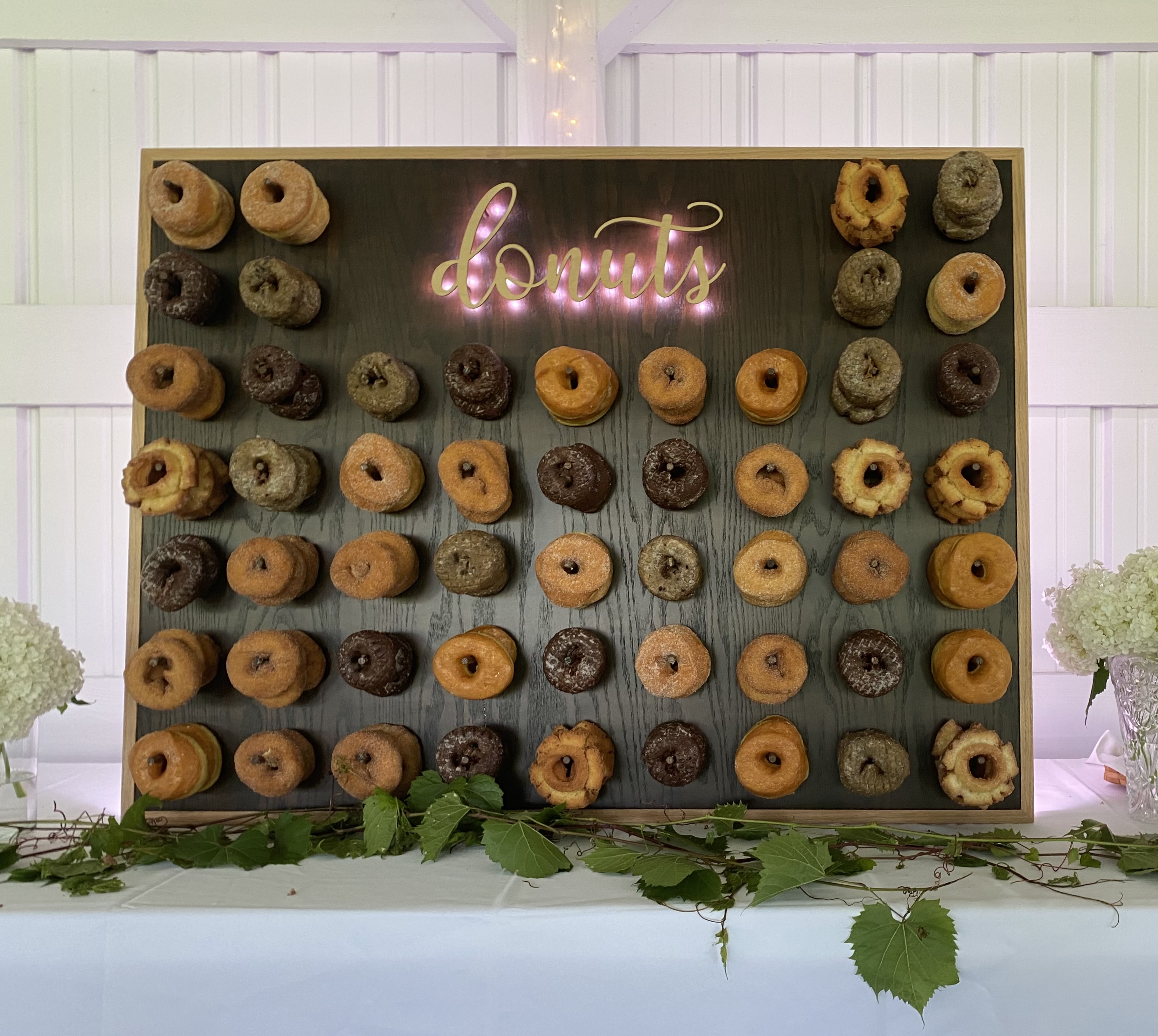 Donut board front view with donuts